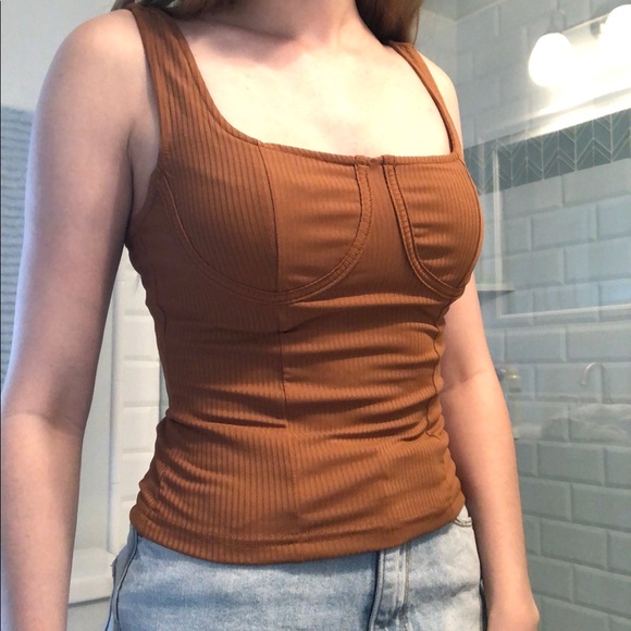 Brown Ribbed Tank Top - Picture 2 of 3
